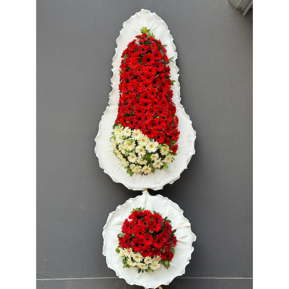 KIRMIZI-BEYAZ GERBERALAR ÇİFT KATLI ÇELENK